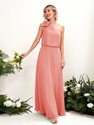 Carlyna A-Linien-Kleid One-Shoulder Bodenlang Brautjungfernkleid Pfirsichrosa #farbe_pfirsichrosa