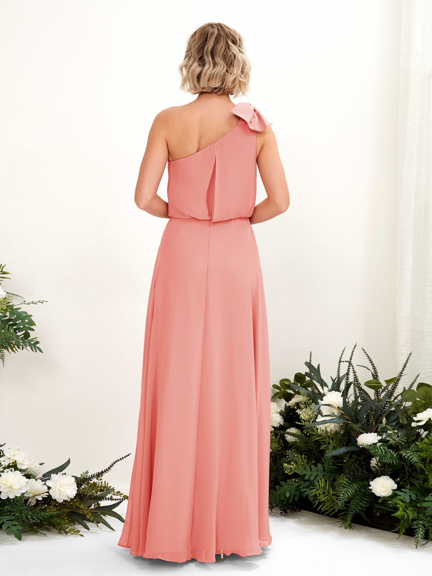 Carlyna A-Linien-Kleid One-Shoulder Bodenlang Brautjungfernkleid Pfirsichrosa #farbe_pfirsichrosa