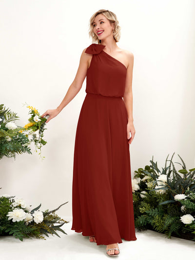 Carlyna A-Linien-Kleid One-Shoulder Bodenlang Brautjungfernkleid Rostrot #farbe_rostrot