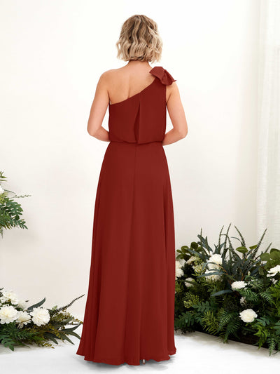 Carlyna A-Linien-Kleid One-Shoulder Bodenlang Brautjungfernkleid Rostrot #farbe_rostrot