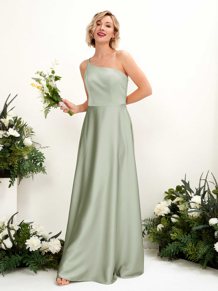 Carlyna A-Linien-Kleid One-Shoulder Bodenlang Brautjungfernkleid Salbeigrün 