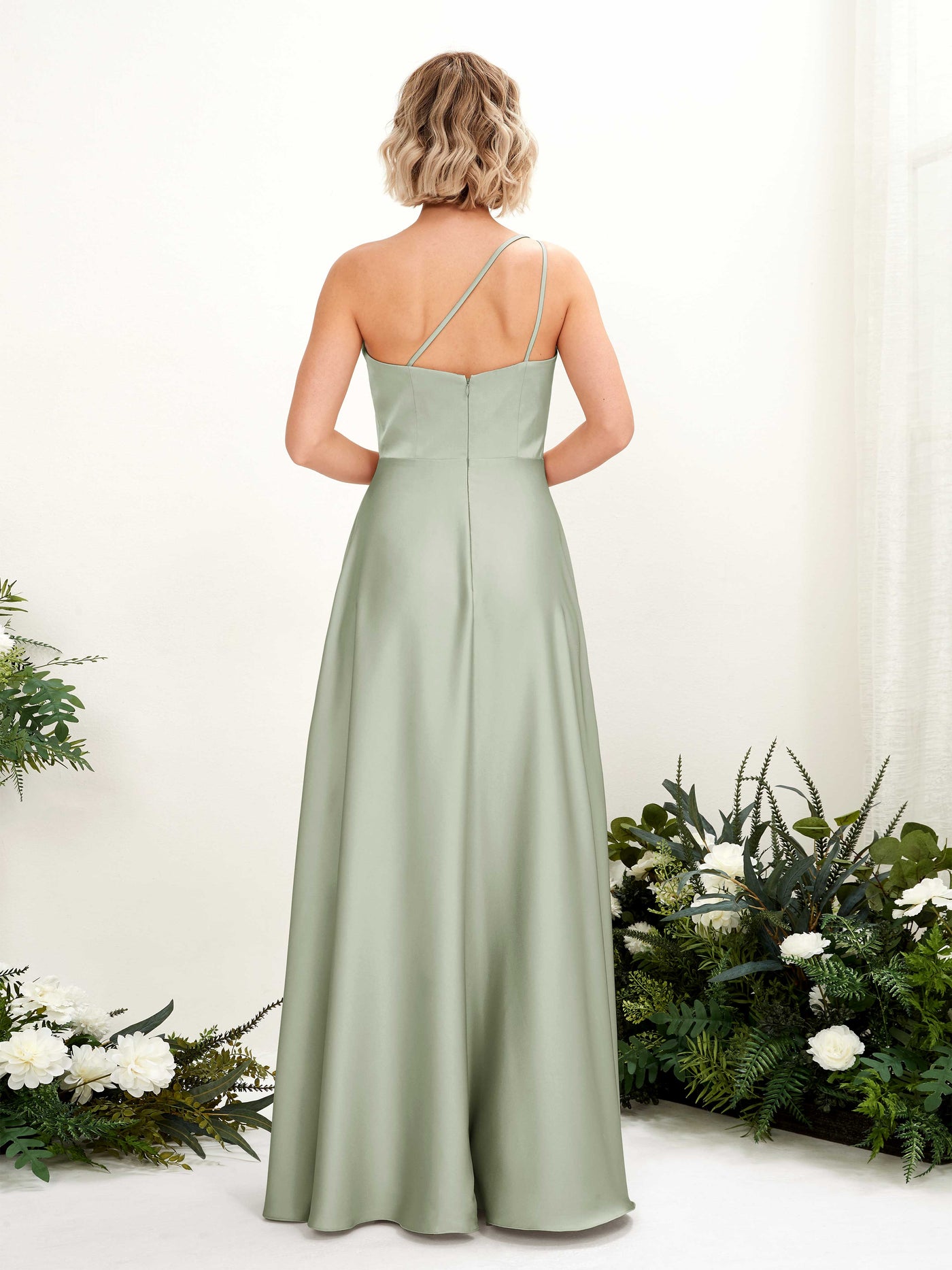 Carlyna A-Linien-Kleid One-Shoulder Bodenlang Brautjungfernkleid Salbeigrün #farbe_salbeigr-n
