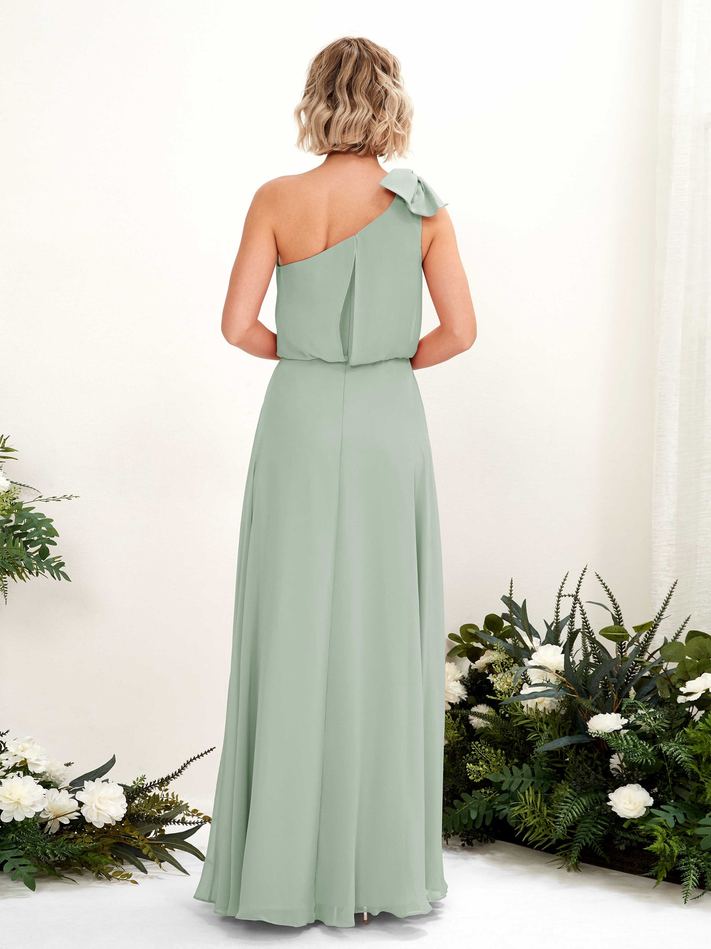 Carlyna A-Linien-Kleid One-Shoulder Bodenlang Brautjungfernkleid Salbeigrün #farbe_salbeigr-n