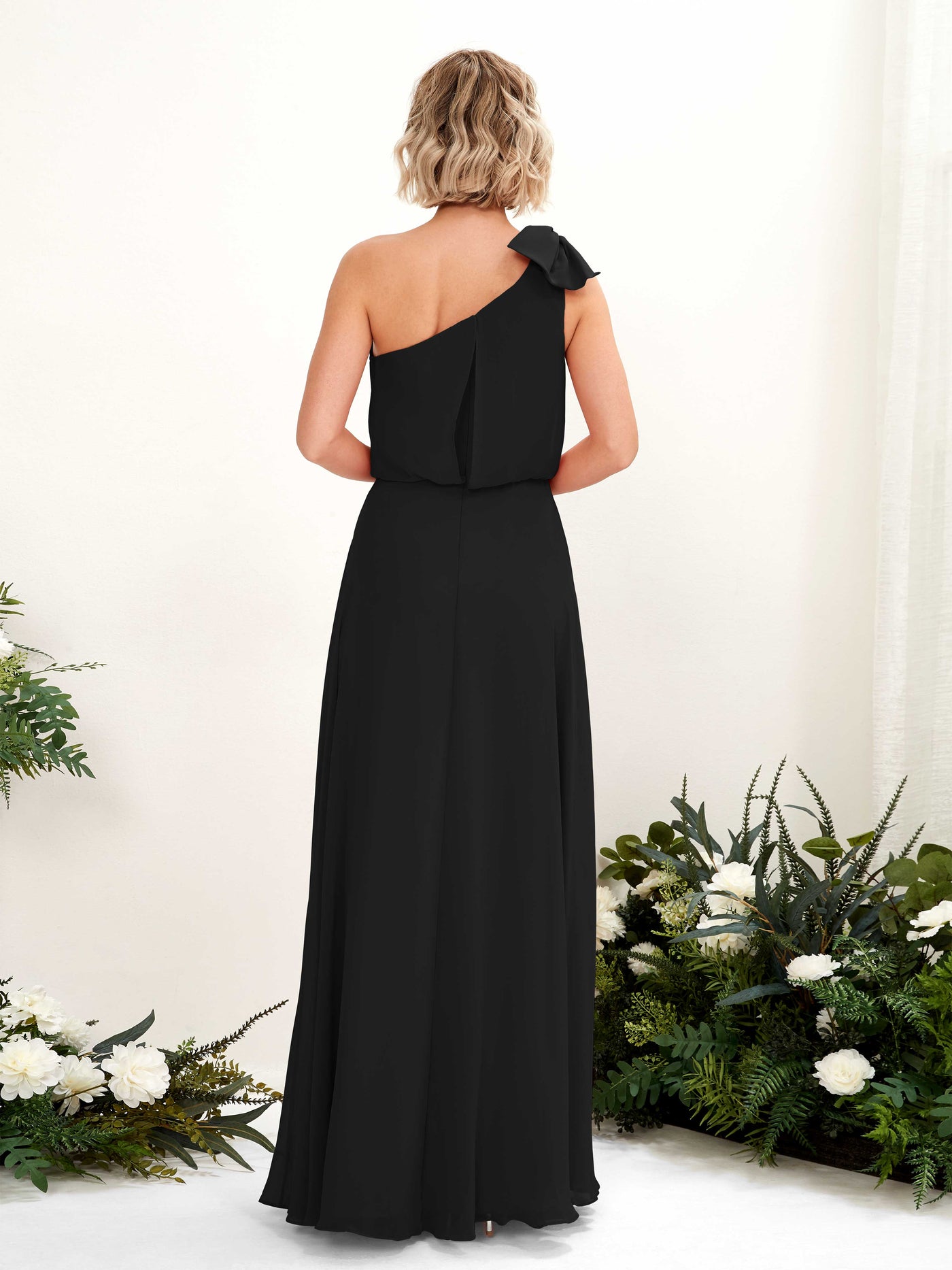 Carlyna A-Linien-Kleid One-Shoulder Bodenlang Brautjungfernkleid Schwarz #farbe_schwarz