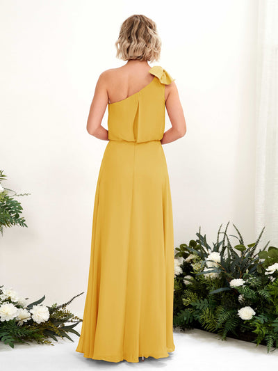 Carlyna A-Linien-Kleid One-Shoulder Bodenlang Brautjungfernkleid Senfgelb #farbe_senfgelb