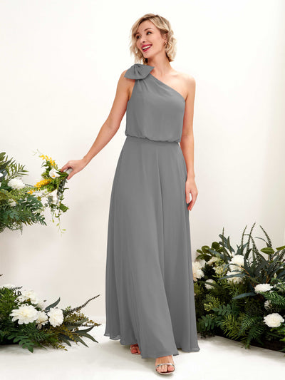 Carlyna A-Linien-Kleid One-Shoulder Bodenlang Brautjungfernkleid Stahlgrau #farbe_stahlgrau