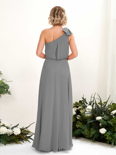 Carlyna A-Linien-Kleid One-Shoulder Bodenlang Brautjungfernkleid Stahlgrau #farbe_stahlgrau