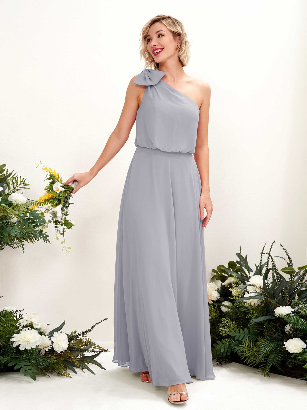 Carlyna A-Linien-Kleid One-Shoulder Bodenlang Brautjungfernkleid Staubiger Lavendel 