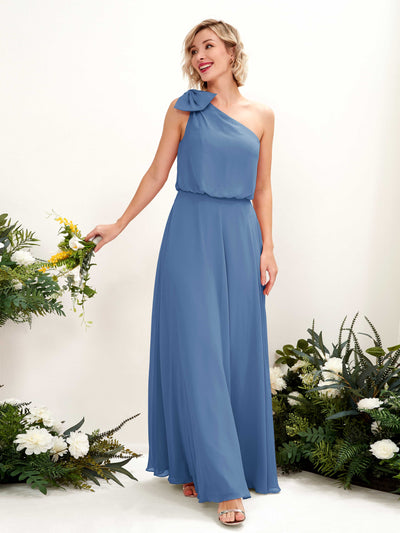 Carlyna A-Linien-Kleid One-Shoulder Bodenlang Brautjungfernkleid Staubiges Blau #farbe_staubiges-blau
