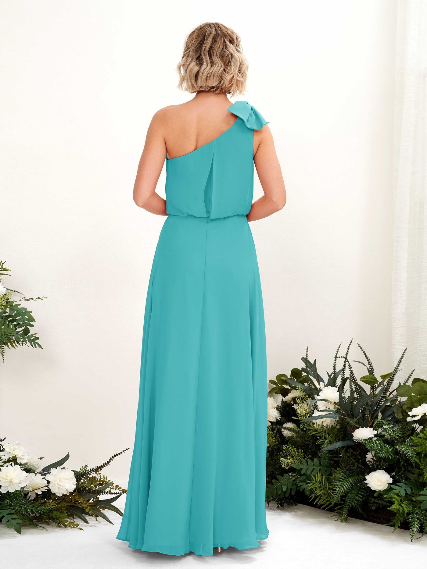 Carlyna A-Linien-Kleid One-Shoulder Bodenlang Brautjungfernkleid Türkis #farbe_t-rkis