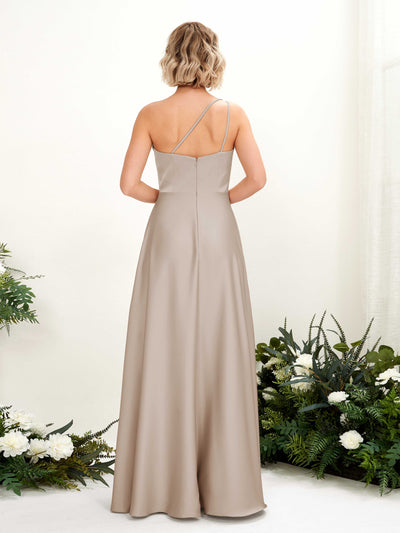 Carlyna A-Linien-Kleid One-Shoulder Bodenlang Brautjungfernkleid Taupe #farbe_taupe