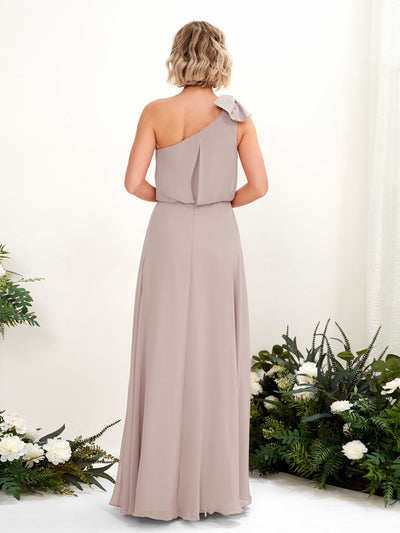 Carlyna A-Linien-Kleid One-Shoulder Bodenlang Brautjungfernkleid Taupe #farbe_taupe