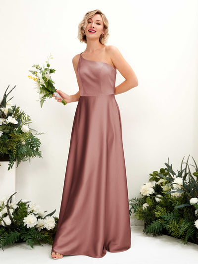 Carlyna A-Linien-Kleid One-Shoulder Bodenlang Brautjungfernkleid Wüstenrose #farbe_w-stenrose