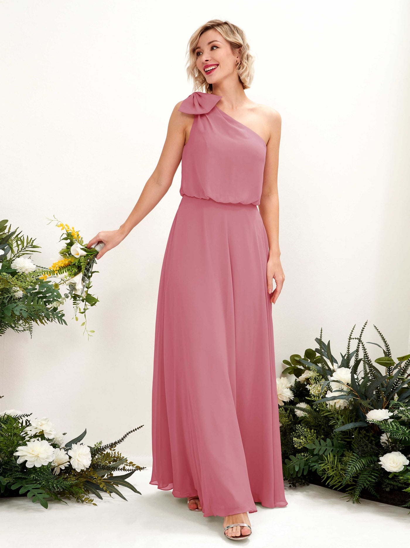 Carlyna A-Linien-Kleid One-Shoulder Bodenlang Brautjungfernkleid Wüstenrose #farbe_w-stenrose