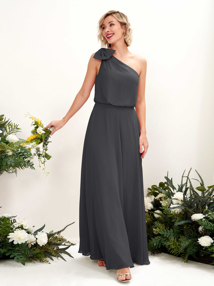 Carlyna A-Linien-Kleid One-Shoulder Bodenlang Brautjungfernkleid Zinnfarben 