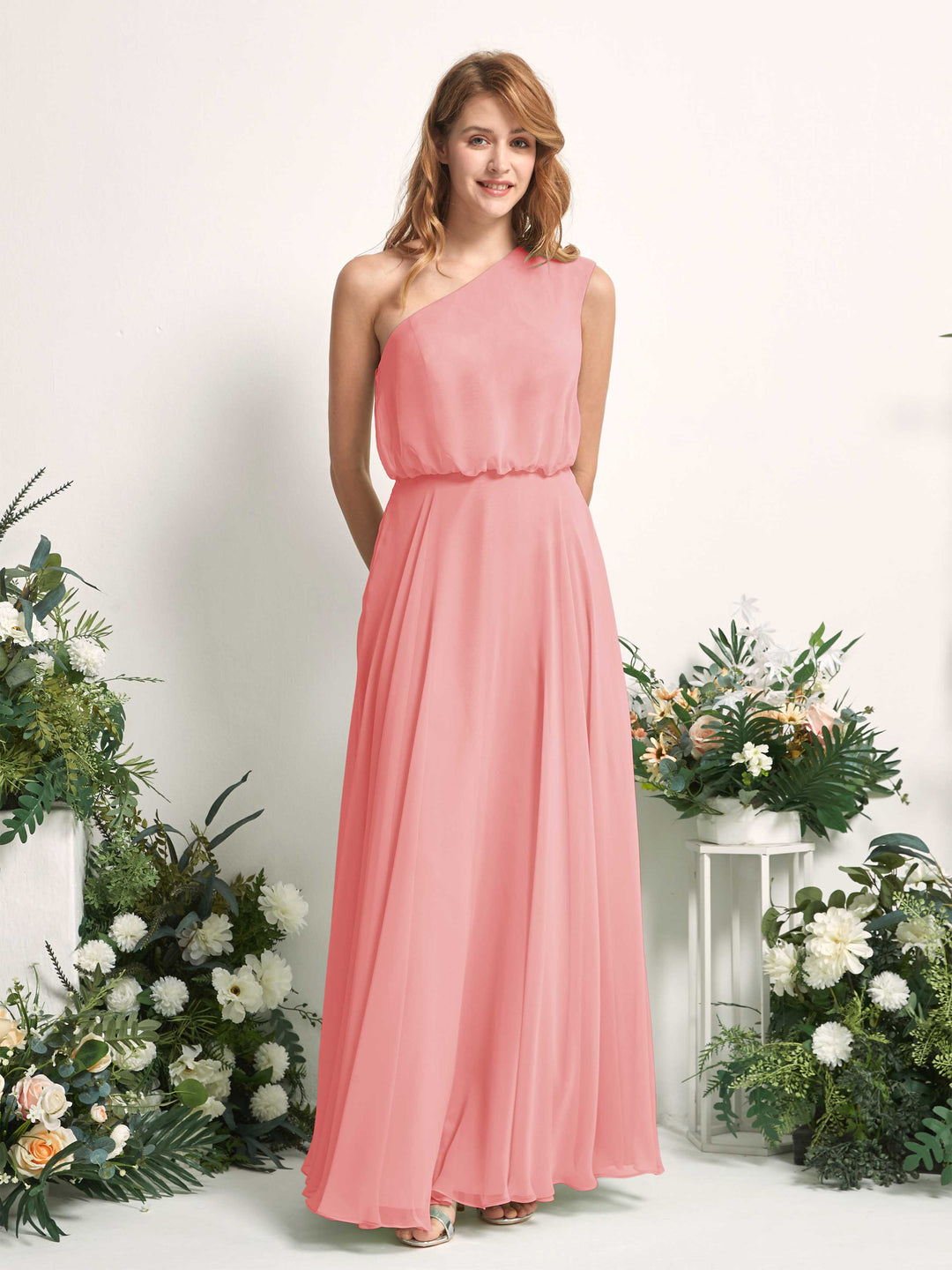 Carlyna A-Linien-Kleid One-Shoulder Bodenlang Brautjungfernkleider Ballettrosa 