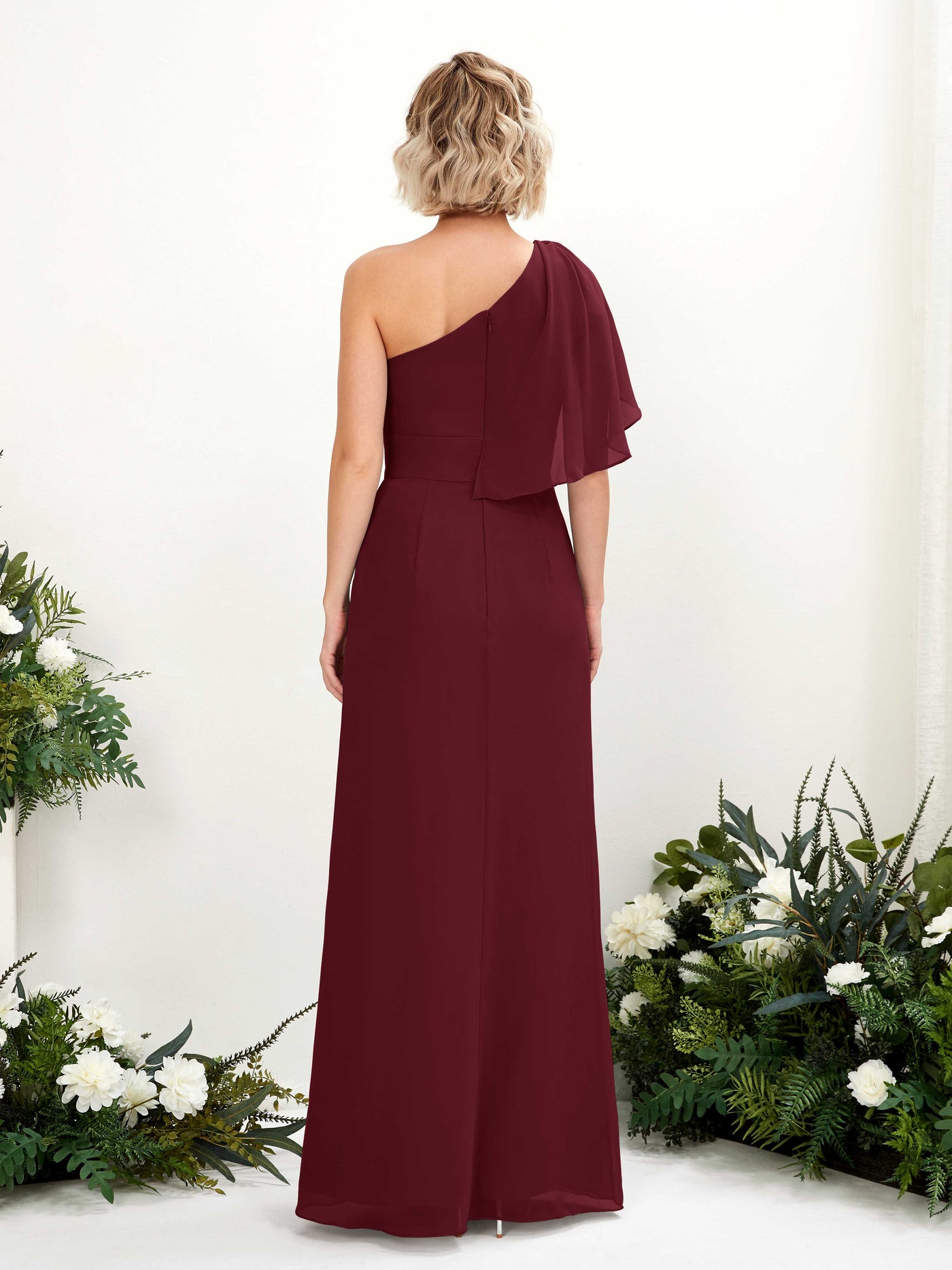Carlyna A-Linien-Kleid One-Shoulder Bodenlang Brautjungfernkleider Burgunderrot #farbe_burgunderrot
