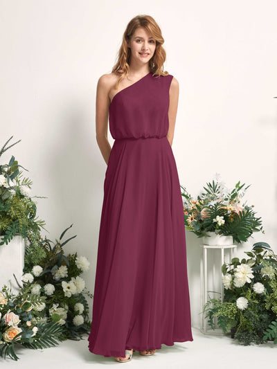 Carlyna A-Linien-Kleid One-Shoulder Bodenlang Brautjungfernkleider Chianti #farbe_chianti