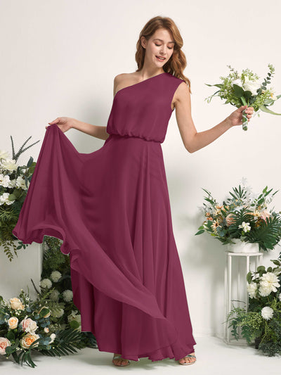 Carlyna A-Linien-Kleid One-Shoulder Bodenlang Brautjungfernkleider Chianti #farbe_chianti