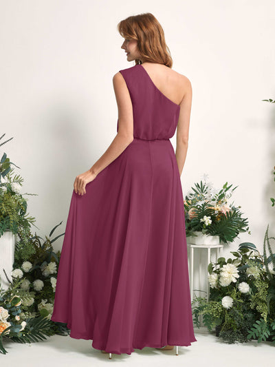 Carlyna A-Linien-Kleid One-Shoulder Bodenlang Brautjungfernkleider Chianti #farbe_chianti