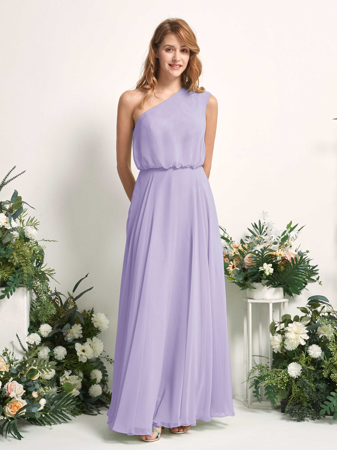 Carlyna A-Linien-Kleid One-Shoulder Bodenlang Brautjungfernkleider Flieder 