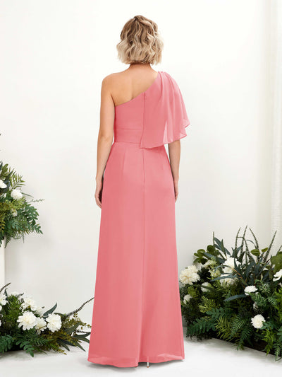 Carlyna A-Linien-Kleid One-Shoulder Bodenlang Brautjungfernkleider Korallenrosa #farbe_korallenrosa