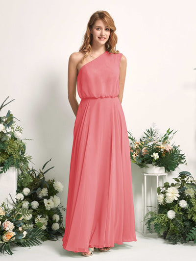 Carlyna A-Linien-Kleid One-Shoulder Bodenlang Brautjungfernkleider Korallenrosa #farbe_korallenrosa