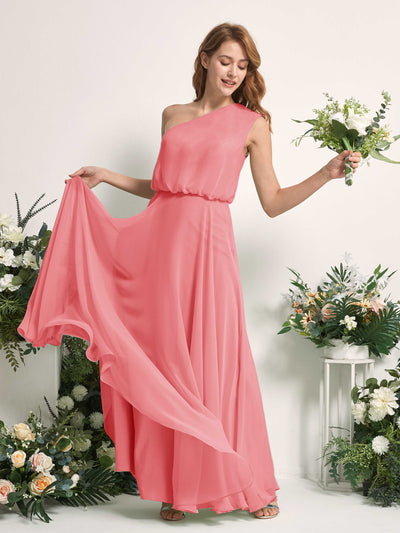 Carlyna A-Linien-Kleid One-Shoulder Bodenlang Brautjungfernkleider Korallenrosa #farbe_korallenrosa