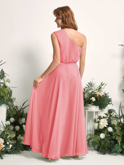 Carlyna A-Linien-Kleid One-Shoulder Bodenlang Brautjungfernkleider Korallenrosa #farbe_korallenrosa