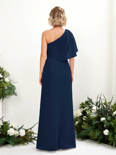 Carlyna A-Linien-Kleid One-Shoulder Bodenlang Brautjungfernkleider Marineblau #farbe_marineblau