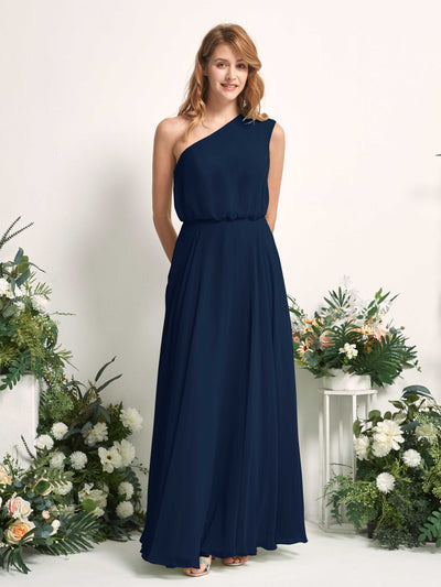 Carlyna A-Linien-Kleid One-Shoulder Bodenlang Brautjungfernkleider Marineblau #farbe_marineblau