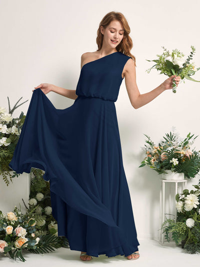 Carlyna A-Linien-Kleid One-Shoulder Bodenlang Brautjungfernkleider Marineblau #farbe_marineblau