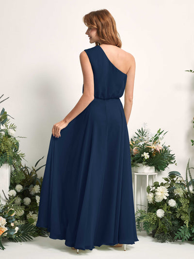 Carlyna A-Linien-Kleid One-Shoulder Bodenlang Brautjungfernkleider Marineblau #farbe_marineblau