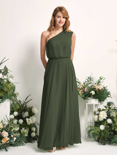 Carlyna A-Linien-Kleid One-Shoulder Bodenlang Brautjungfernkleider Martini-Olive #farbe_martini-olive