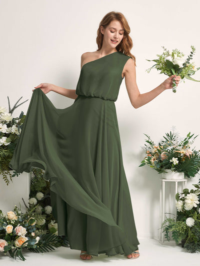 Carlyna A-Linien-Kleid One-Shoulder Bodenlang Brautjungfernkleider Martini-Olive #farbe_martini-olive