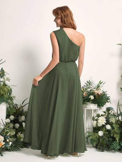 Carlyna A-Linien-Kleid One-Shoulder Bodenlang Brautjungfernkleider Martini-Olive #farbe_martini-olive