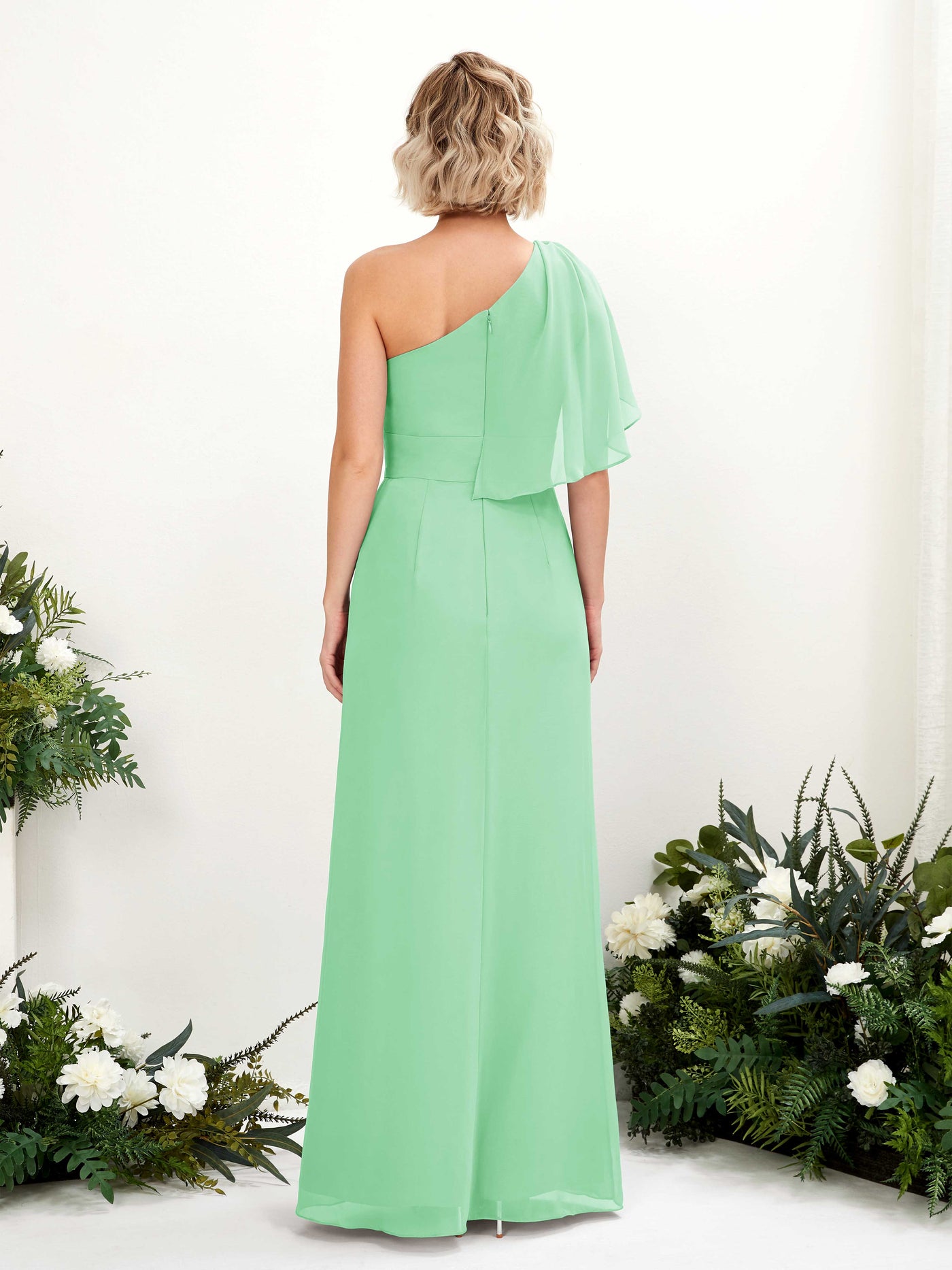 Carlyna A-Linien-Kleid One-Shoulder Bodenlang Brautjungfernkleider Minzgrün #farbe_minzgr-n