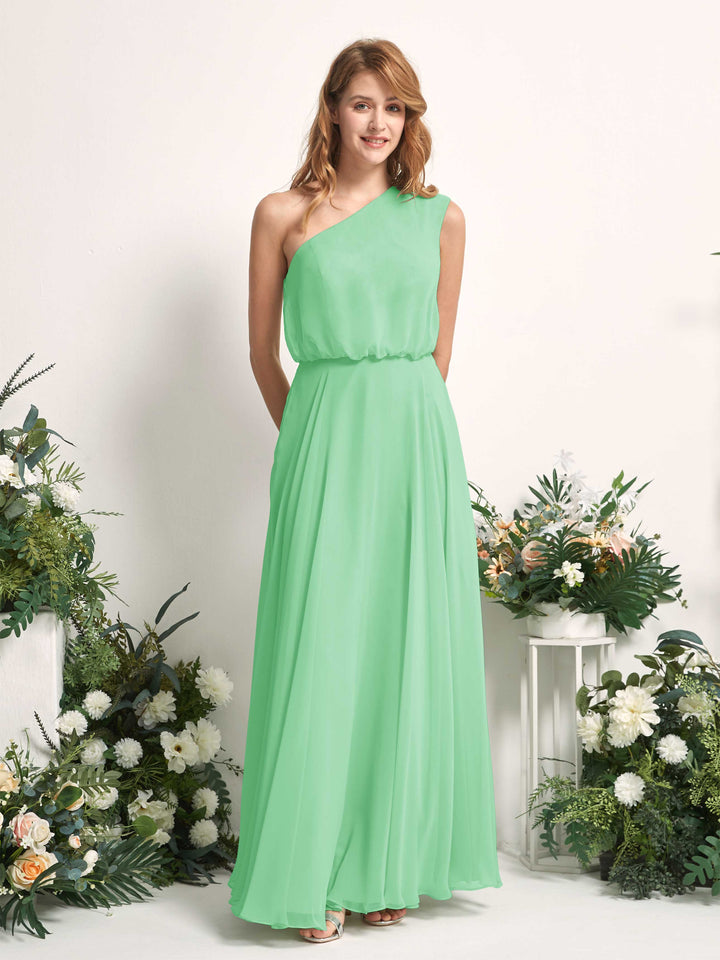 Carlyna A-Linien-Kleid One-Shoulder Bodenlang Brautjungfernkleider Minzgrün 