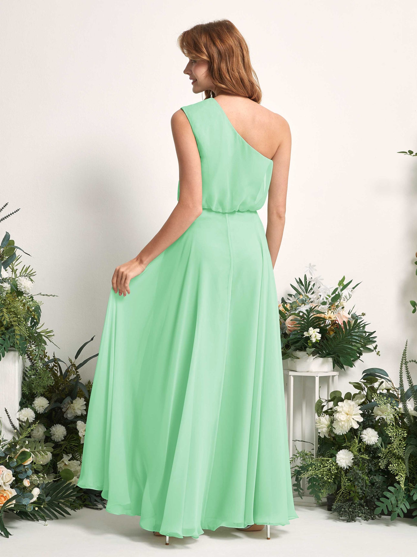 Carlyna A-Linien-Kleid One-Shoulder Bodenlang Brautjungfernkleider Minzgrün #farbe_minzgr-n