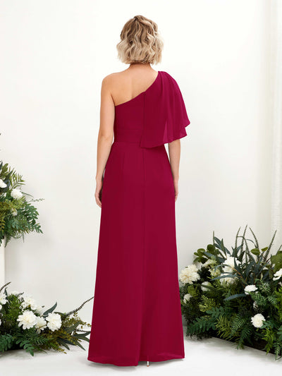 Carlyna A-Linien-Kleid One-Shoulder Bodenlang Brautjungfernkleider Narrenrot #farbe_narrenrot
