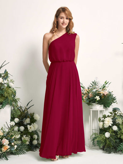 Carlyna A-Linien-Kleid One-Shoulder Bodenlang Brautjungfernkleider Narrenrot #farbe_narrenrot