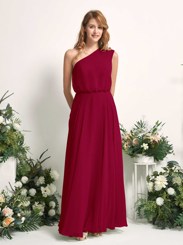 Carlyna A-Linien-Kleid One-Shoulder Bodenlang Brautjungfernkleider Narrenrot 