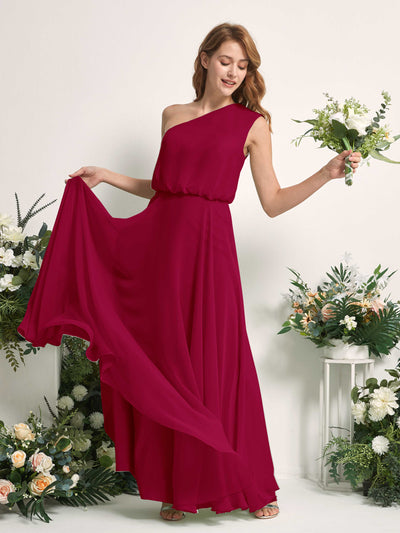 Carlyna A-Linien-Kleid One-Shoulder Bodenlang Brautjungfernkleider Narrenrot #farbe_narrenrot