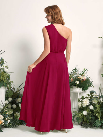 Carlyna A-Linien-Kleid One-Shoulder Bodenlang Brautjungfernkleider Narrenrot #farbe_narrenrot