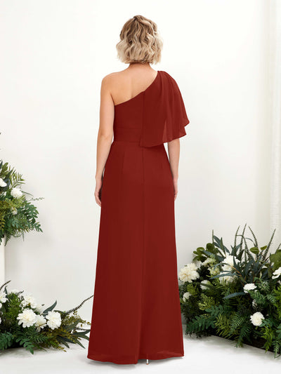 Carlyna A-Linien-Kleid One-Shoulder Bodenlang Brautjungfernkleider Rostrot #farbe_rostrot