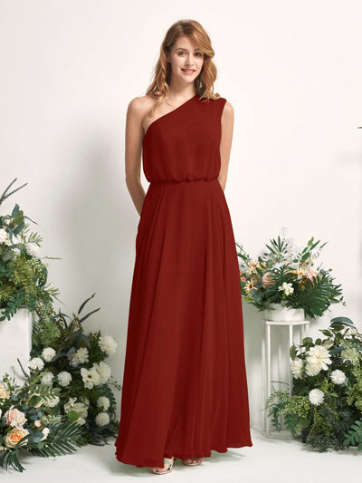 Carlyna A-Linien-Kleid One-Shoulder Bodenlang Brautjungfernkleider Rostrot #farbe_rostrot