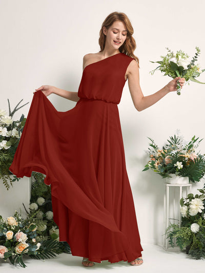 Carlyna A-Linien-Kleid One-Shoulder Bodenlang Brautjungfernkleider Rostrot #farbe_rostrot