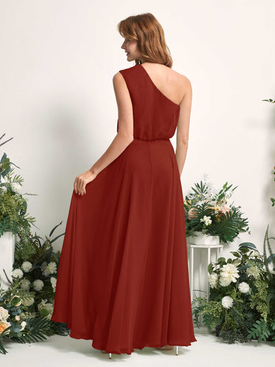 Carlyna A-Linien-Kleid One-Shoulder Bodenlang Brautjungfernkleider Rostrot #farbe_rostrot