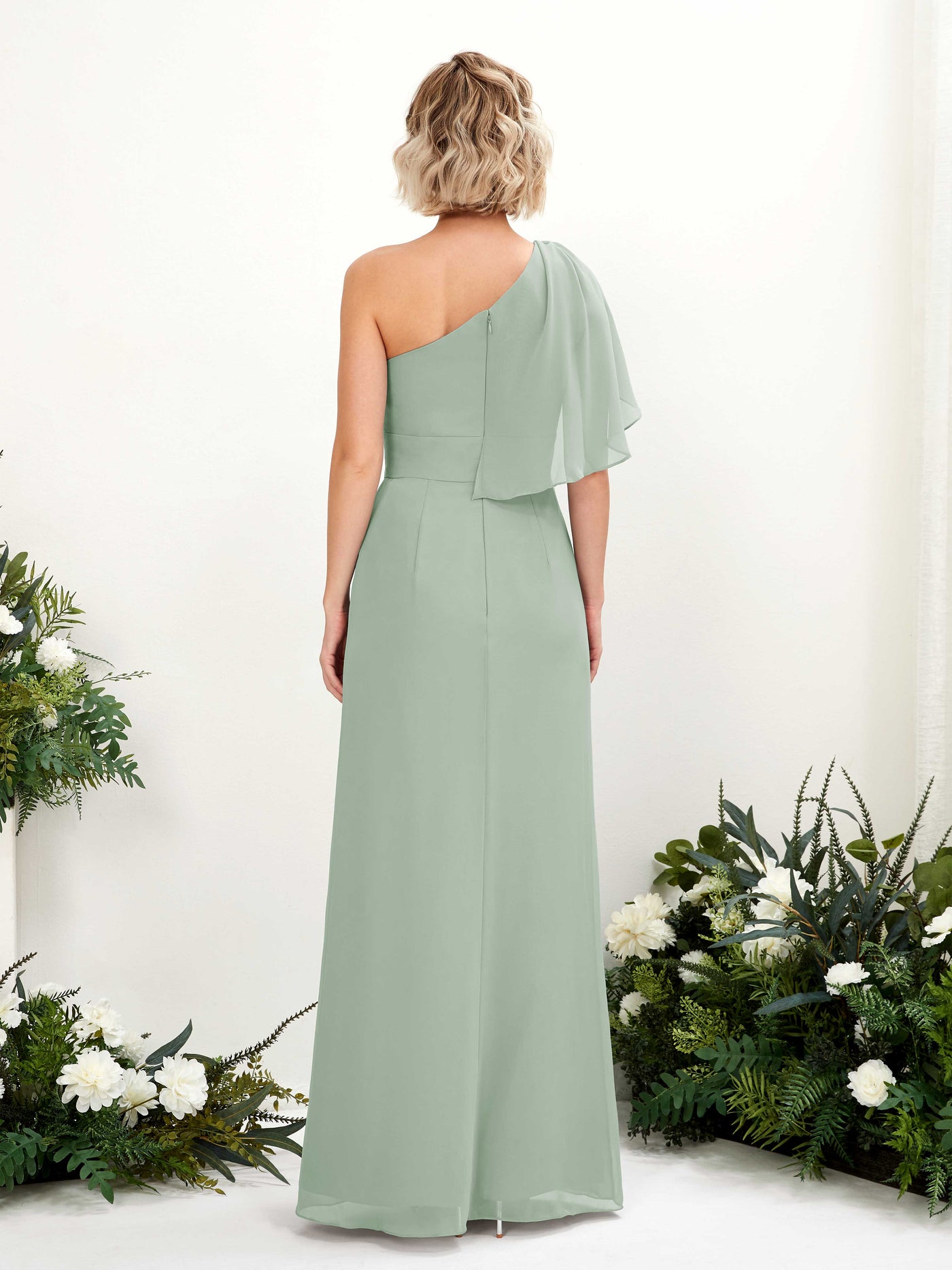 Carlyna A-Linien-Kleid One-Shoulder Bodenlang Brautjungfernkleider Salbeigrün #farbe_salbeigr-n