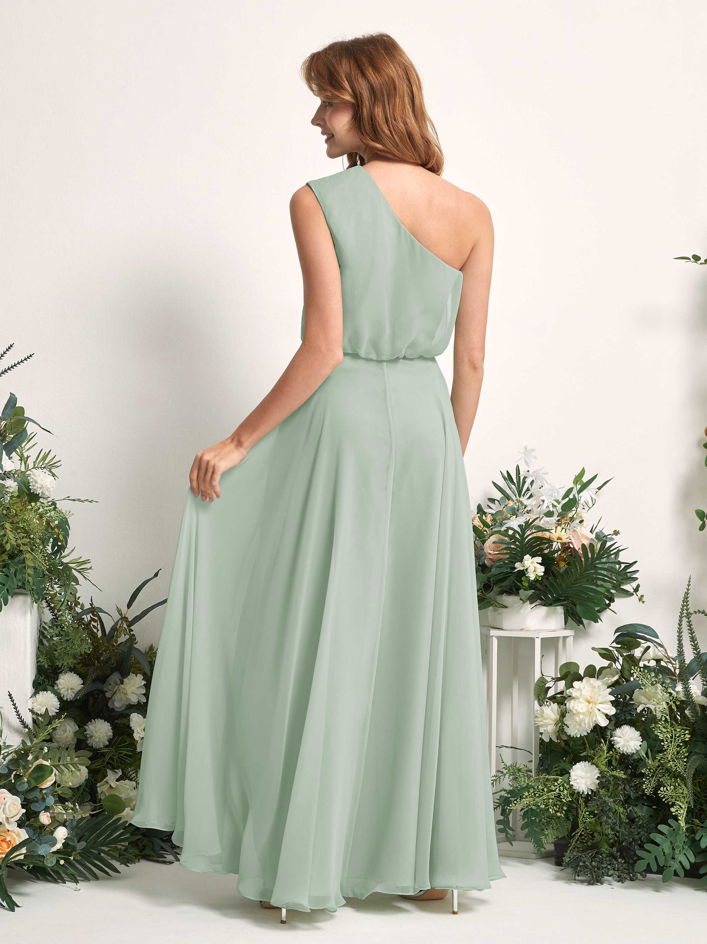 Carlyna A-Linien-Kleid One-Shoulder Bodenlang Brautjungfernkleider Salbeigrün #farbe_salbeigr-n